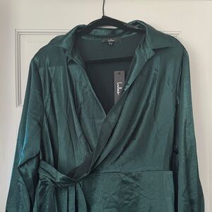 Lulu's Emerald Green Satin Wrap Dress